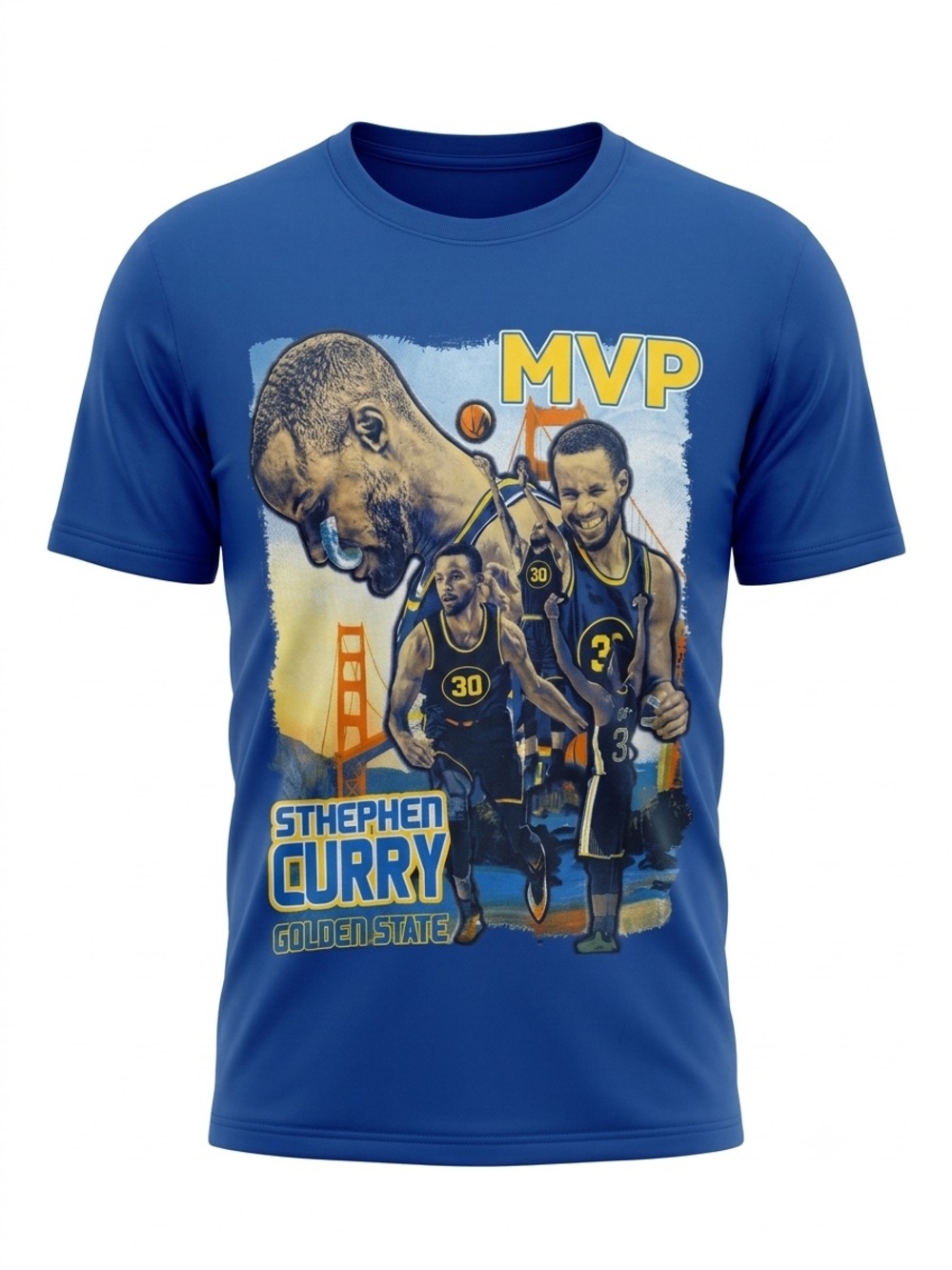 ONNO Steph Curry GSW MVP Graphic Tee L Blue Organic Cotton Sportswear